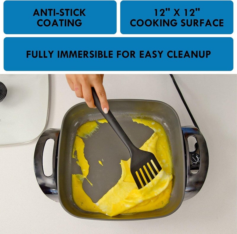 Koolatron Kenmore Electric Skillet - Nonstick Frying Pan With Removable Glass Lid, Grill, Saute, Roast Chicken, Cook Pancake, 12x12" Temperature Control Easy Clean Countertop Kitchen Appliance - Image 4